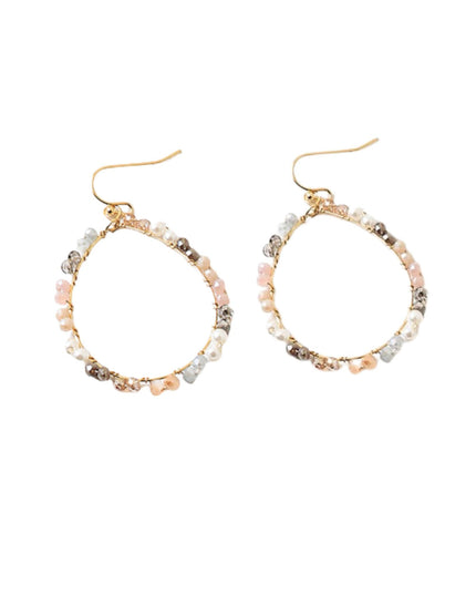 Beaded Gold Metal Open Teardrop Earrings