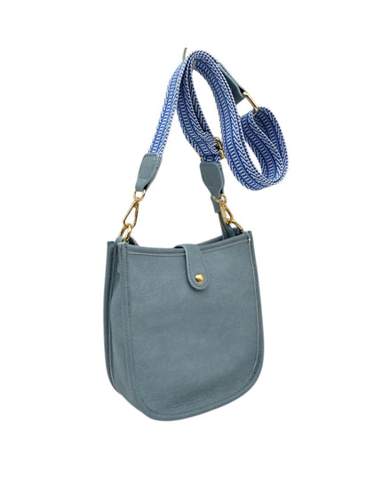 Stripe Strap Button Closure Messenger Bag