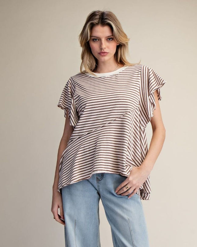 Striped Short Sleeve Mineral Washed Top