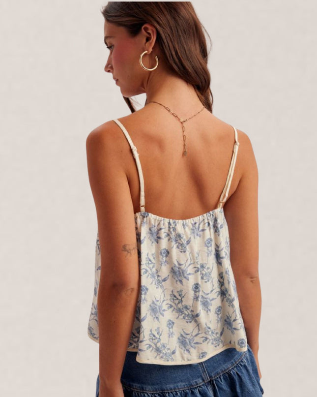 Floral Print Sweetheart Neckline Tie Front Cami Top