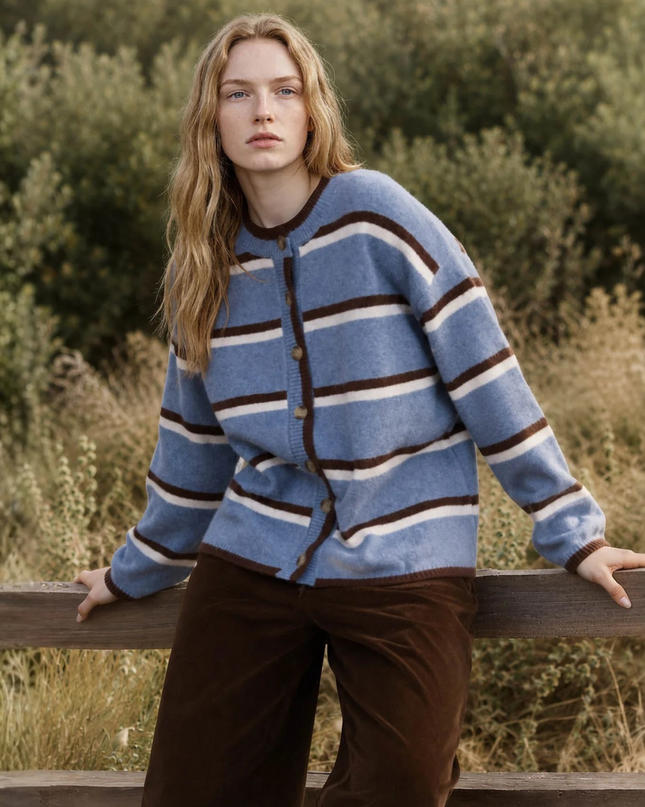 Striped Button Down Cardigan Sweater