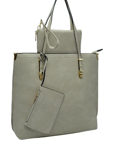 Large Tote With Gold Buckle Strap And Wristlet