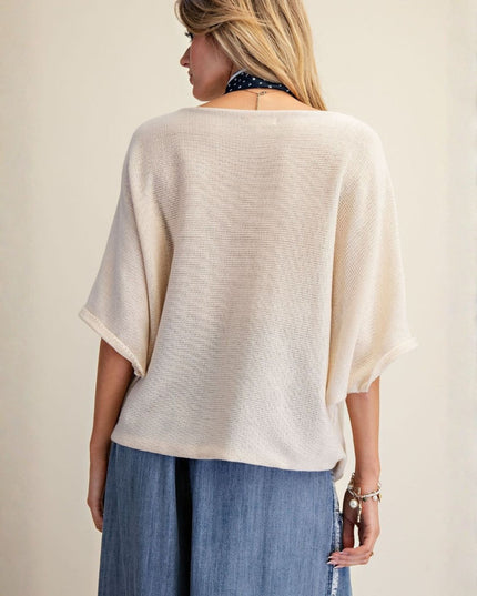 Boat Neck Short Sleeve Knit Sweater Top
