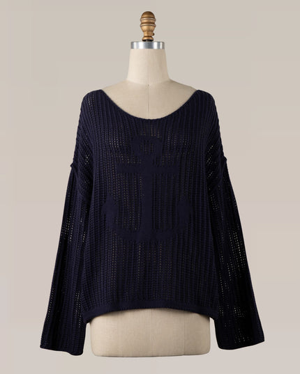 Nautical Anchor Mesh Knit Sweater