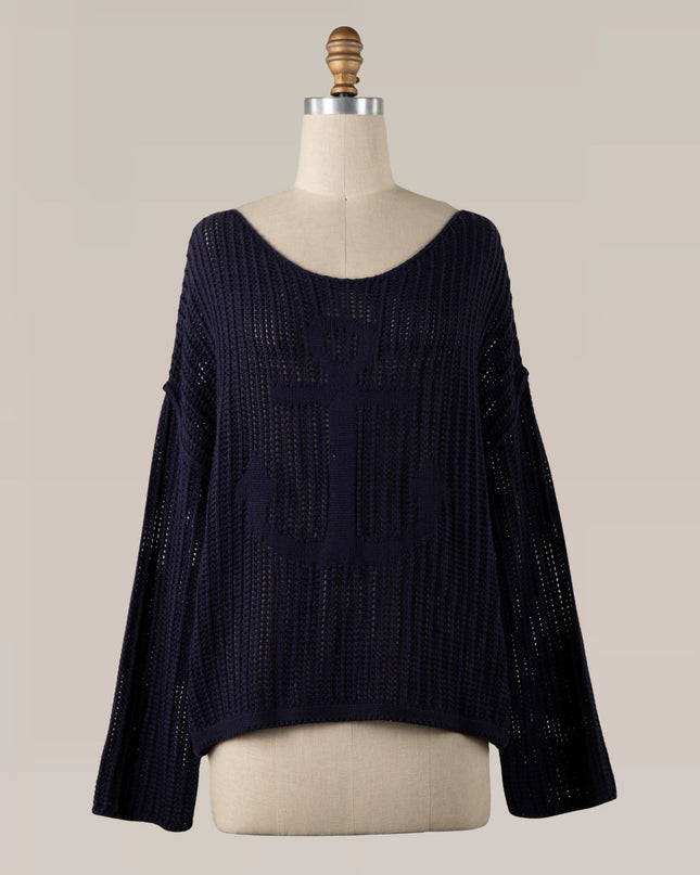 Nautical Anchor Mesh Knit Sweater