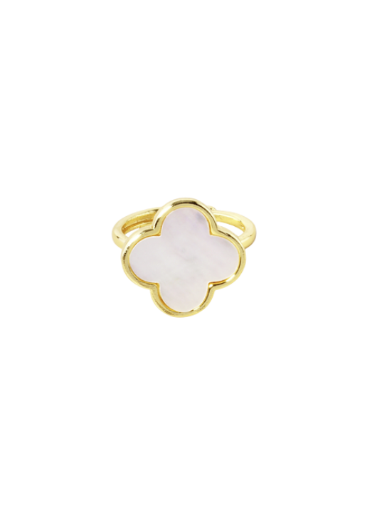 Mother Of Pearl Clover Adjustable Ring