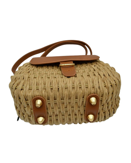 Woven & Leather Mix Snap Button Bag