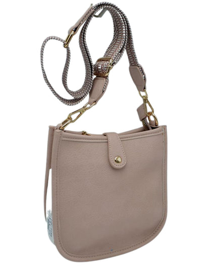 Stripe Strap Button Closure Messenger Bag
