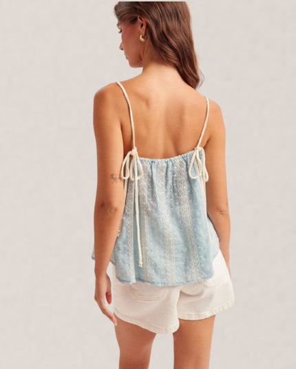 Braided Shoulder Smocked V Neckline Sleeveless Top