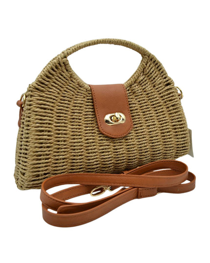 Round Handle Twist Closure Straw Bag