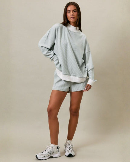 Striped Elastic Tie Waist Mid Rise Shorts
