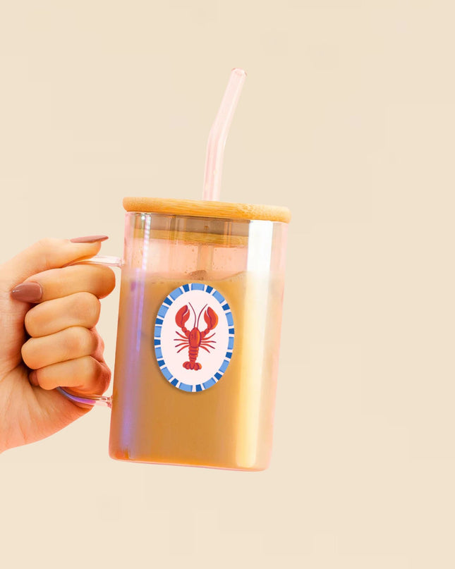 Lobster Square Glass Cup With Lid 20 oz