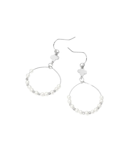Quatrefoil Accent Pearl Beaded Hoop Link Drop Earrings
