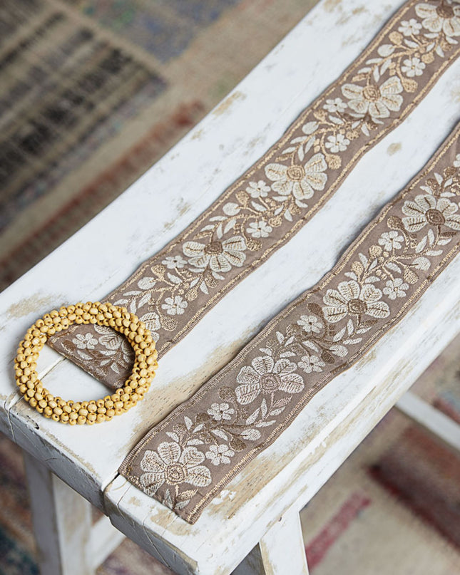 Floral Embroidered Beaded Buckle Belt