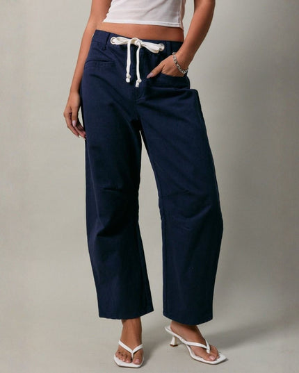 High Rise Eyelet Detail Barrel Jeans