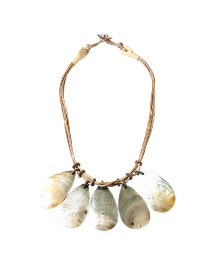 Multi Cord 5 Large Teardrop Abalone Shell Toggle Necklace