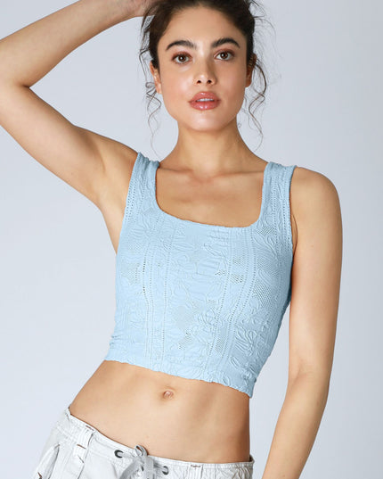 Double Lace Cropped Square Neck Tank Top