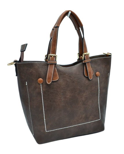 Brown Strap Front Pocket Handbag