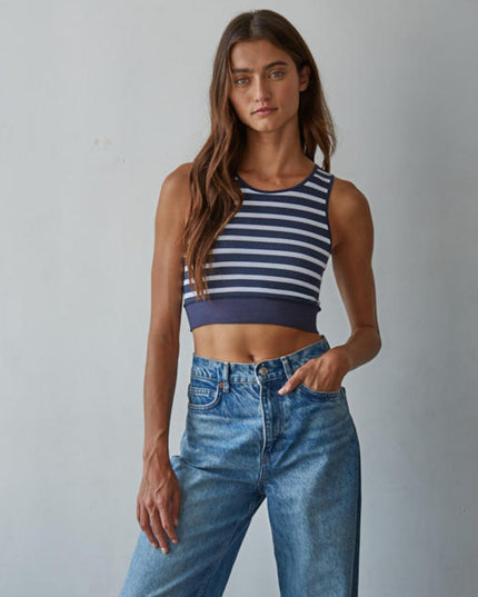 Celine Striped Racerback Crop Tank Top