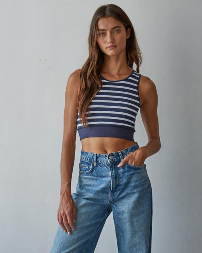 Celine Striped Racerback Crop Tank Top