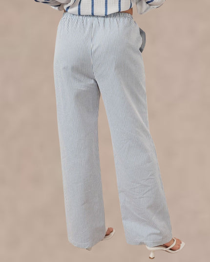 Stripe Midi Waist Drawstring Twill Pants
