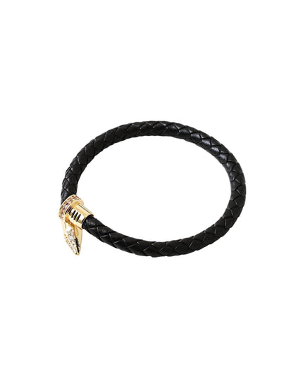 Gold CZ Nail Tip Braided Leather Bracelet
