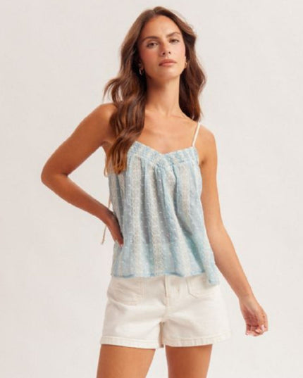 Braided Shoulder Smocked V Neckline Sleeveless Top