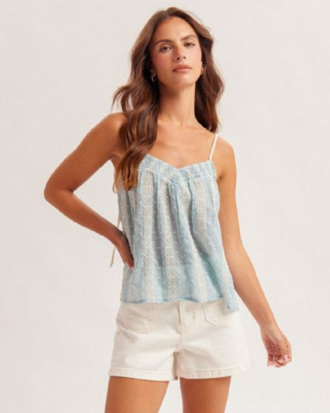 Braided Shoulder Smocked V Neckline Sleeveless Top