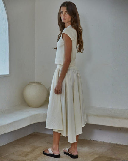 Aisling Elastic Ribbed Waist Midi Skirt