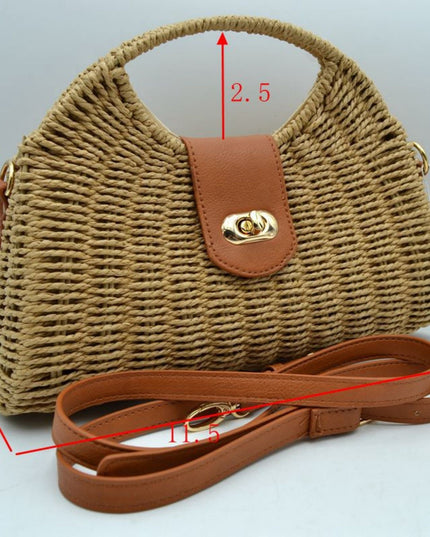Round Handle Twist Closure Straw Bag