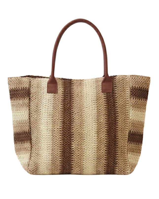 Natural Multi Color Stripe Straw Large Tote Bag