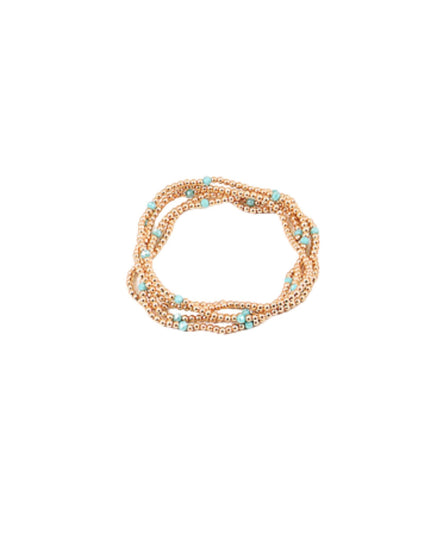 Spaced Tiny Crystal Gold Ball Bead 5 Bracelet Set
