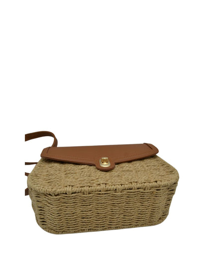 Vegan Leather Closure & Strap Straw Crossbody Bag