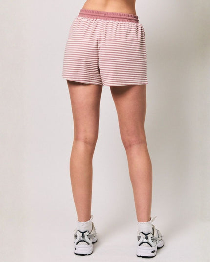 Mid Rise Elastic Tie Waist Striped Shorts