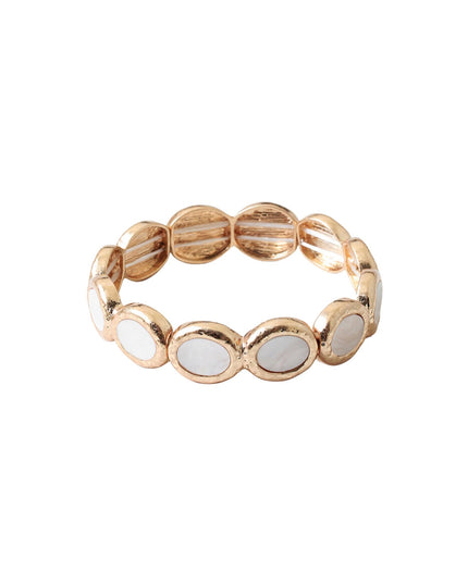Round Bezel White Shell Metal Stretch Bracelet