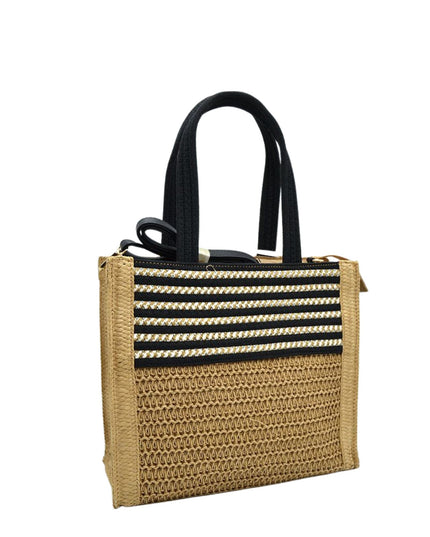 Square 2 Tone Straw Shoulder Bag