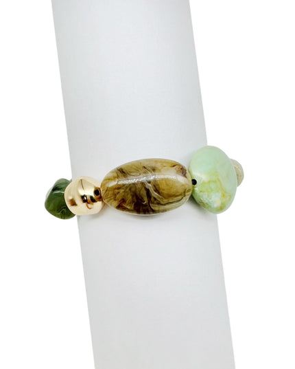 Chunky Natural Stone Gold Bead Stretch Bracelet