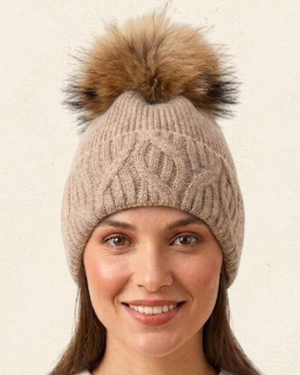 Oversized Pom Pom Cable Knit Winter Beanie Hat