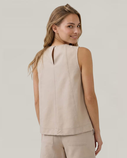 Vertical Contrast Stitch Sleeveless Flare Swing Top