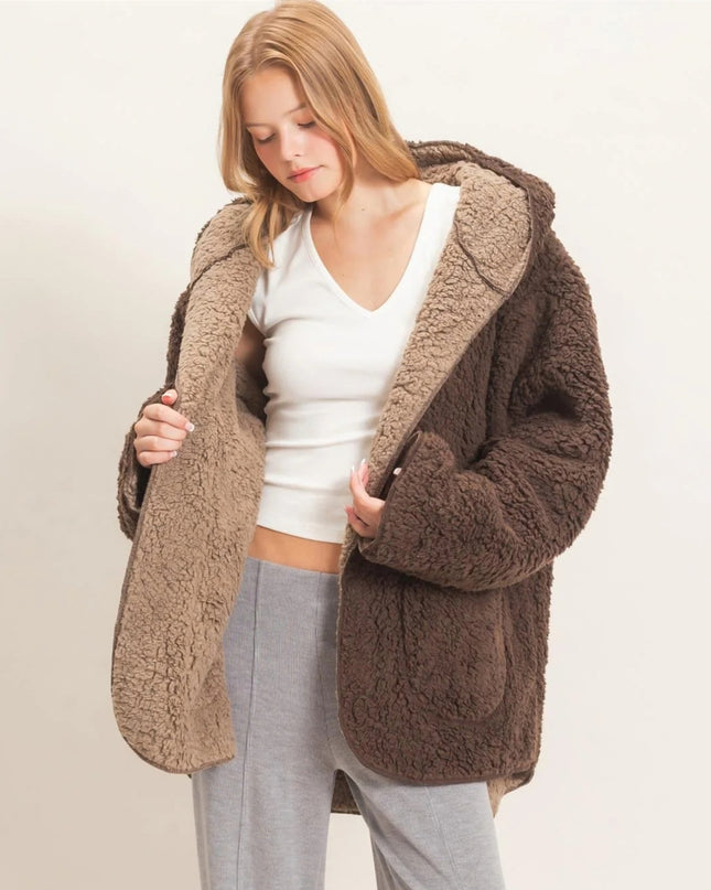 Hooded Open Sherpa Jacket