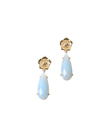 Gold Metal Flower Long Crystal Teardrop Earrings