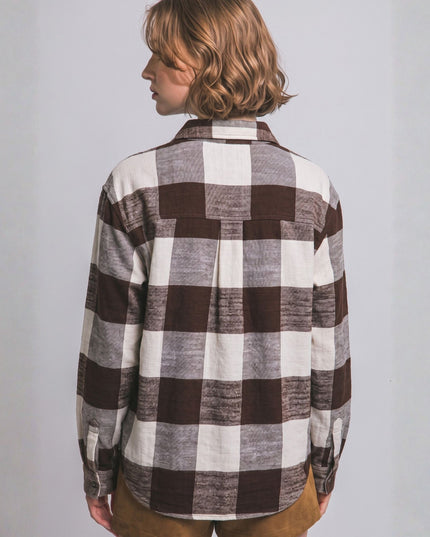 Plaid Flannel Button Down Collared Long Sleeve Top