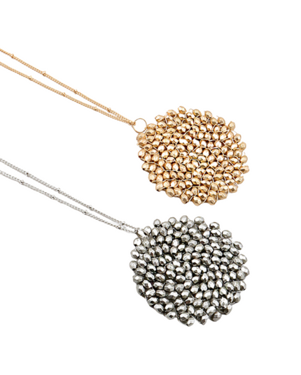 Crystal Circle Threaded Pendant Long Necklace