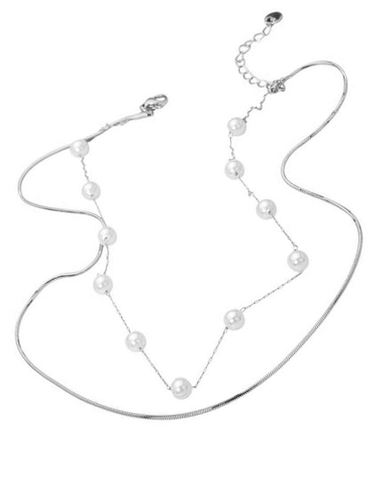 Spaced Pearl Snake Chain Layered Necklace