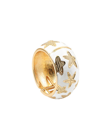 Enamel Gold Starfish Wide Hinge Bangle Bracelet