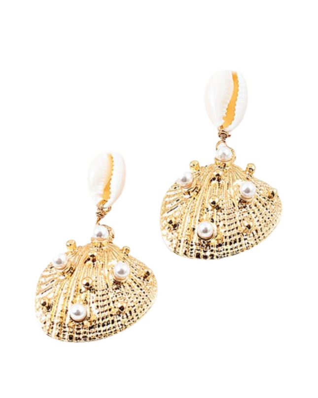 Puka Dotted Pearl Sea Shell Droplet Earrings