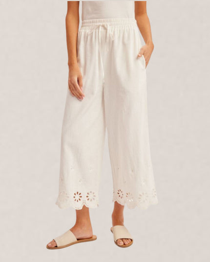 Embroidered Elastic High Waist Culotte Pants
