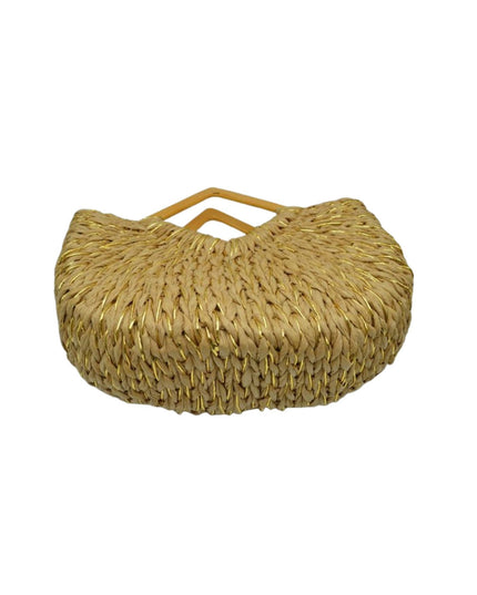Large Straw Wood Point Handle Tote
