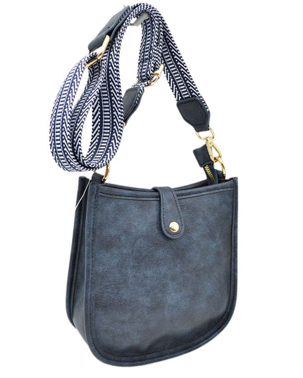 Stripe Strap Button Closure Messenger Bag