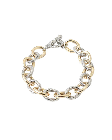 Oval Link Two Tone Plain Twisted Metal Toggle Bracelet